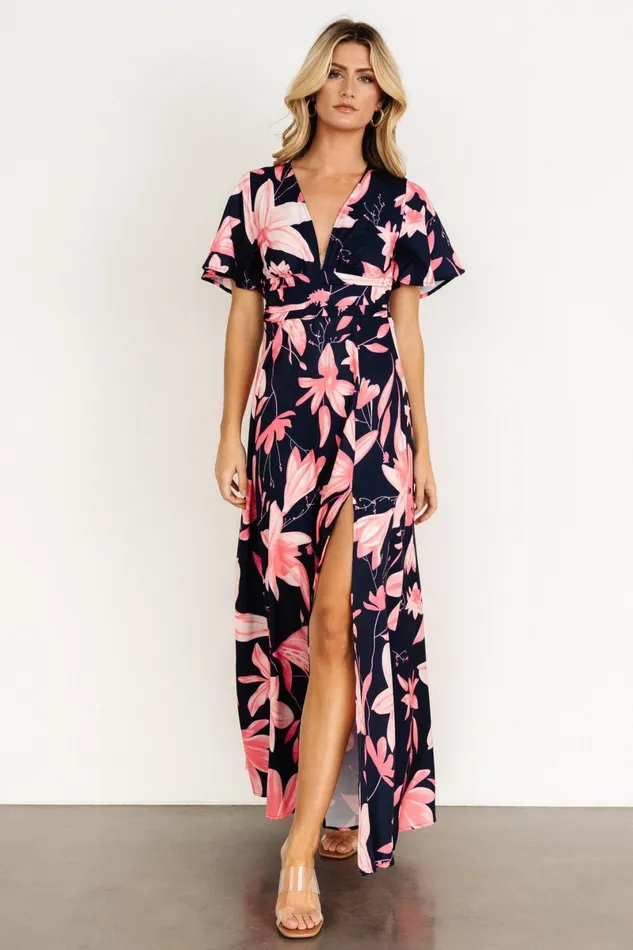 Dina Maxi Dress Navy Pink Floral Women Baltic Born Maxi Dresses