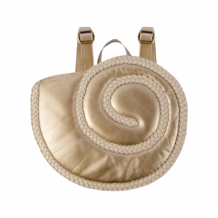 Donsje Amsterdam Backpacks and Purses Girls Seafo Schoolbag Champagne Metallic Leather