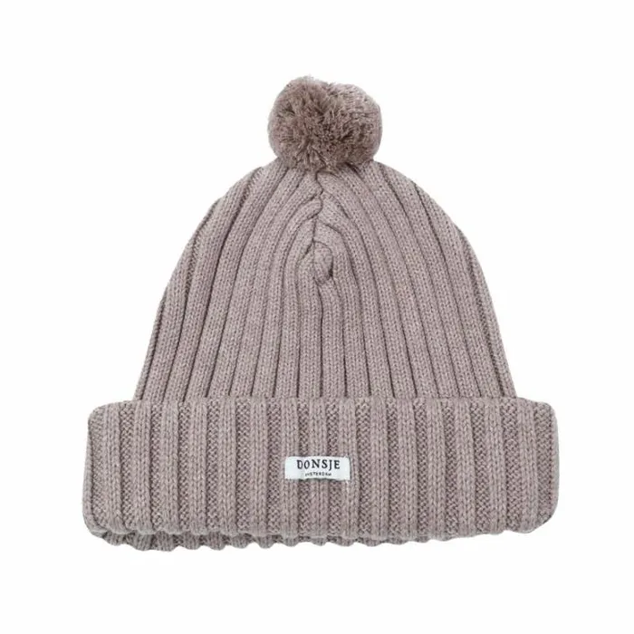 Donsje Amsterdam Hats and Mittens Boys Poppom Hat Grey Beige Melange
