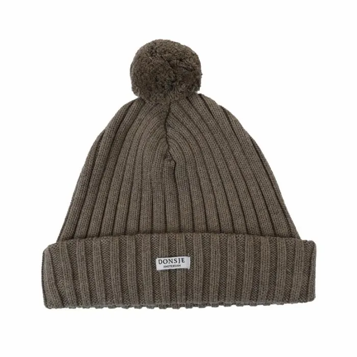 Donsje Amsterdam Hats and Mittens Girls Poppom Hat Dusty Brown Melange