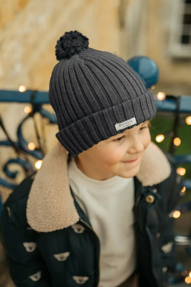 Donsje Amsterdam Hats and Mittens Girls Poppom Hat Dusty Brown Melange