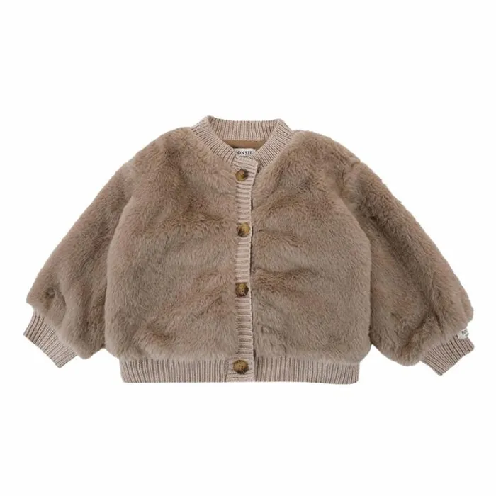 Donsje Amsterdam Jackets and Gilets Baby Manita Cardigan Taupe Teddy