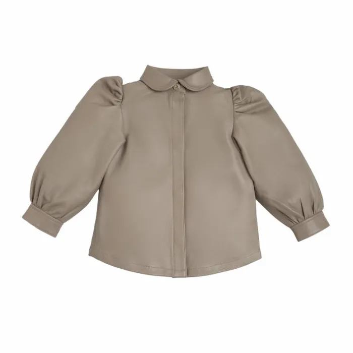 Donsje Amsterdam Shirts and Blouses Girls Boa Leather Blouse Grey Beige Leather
