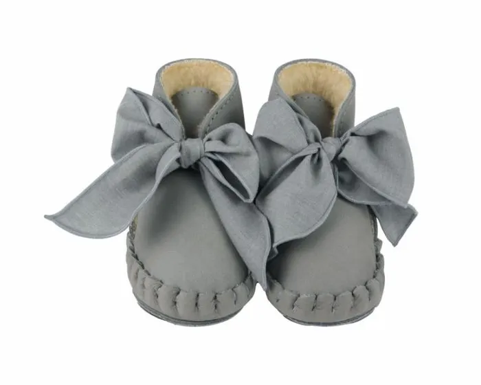 Donsje Amsterdam Shoes Baby Pina Organza Booties Grey Nubuck Grey Cotton