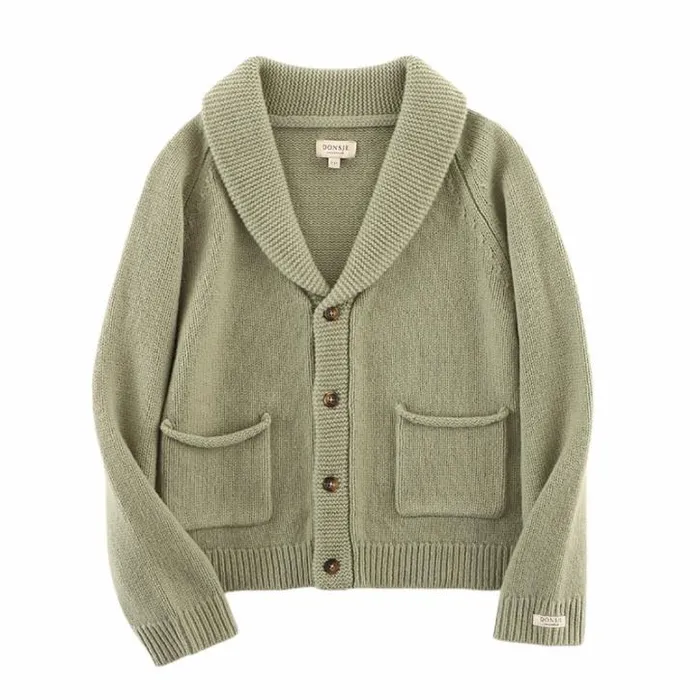 Donsje Amsterdam Sweaters and Cardigans Boys Kicher Merino Wool Cardigan Desert Green