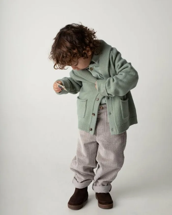 Donsje Amsterdam Sweaters and Cardigans Boys Kicher Merino Wool Cardigan Desert Green