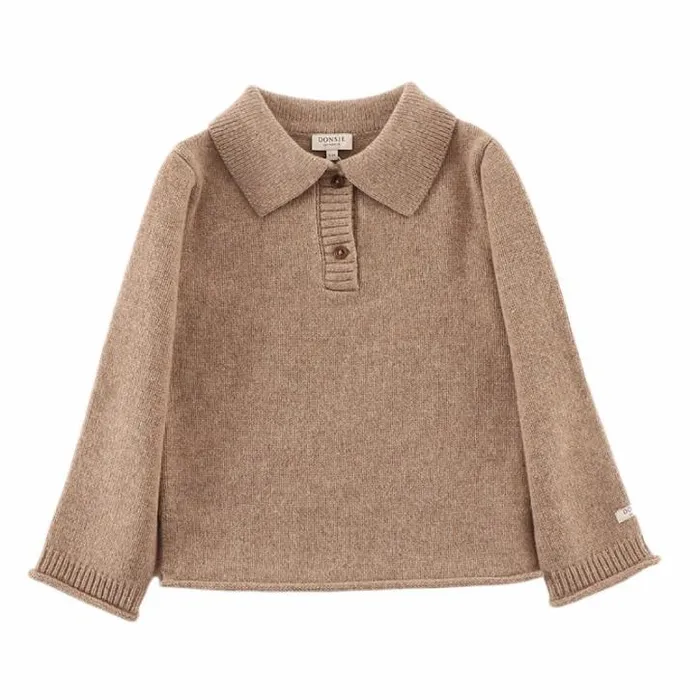 Donsje Amsterdam Sweaters and Cardigans Boys Ojan Merino Wool Sweater Milk Chocolate Melange