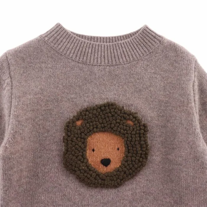 Donsje Amsterdam Sweaters and Cardigans Girls Denn Merino Wool Sweater Dark Taupe Melange