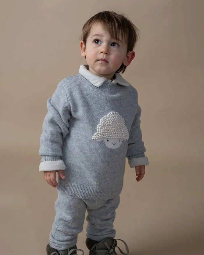 Donsje Amsterdam Sweaters and Cardigans Girls Denn Merino Wool Sweater Soft Grey Melange