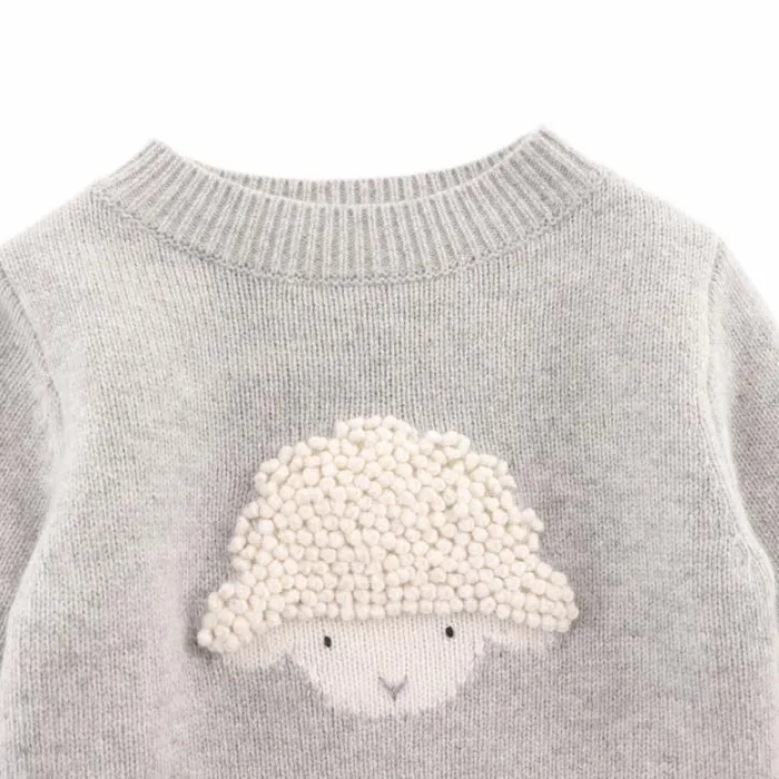 Donsje Amsterdam Sweaters and Cardigans Girls Denn Merino Wool Sweater Soft Grey Melange