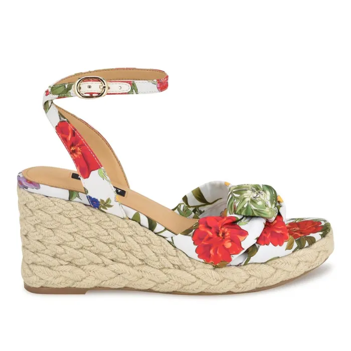 Dotime Espadrille Wedge Sandals White Floral Women Nine West Mid Heels