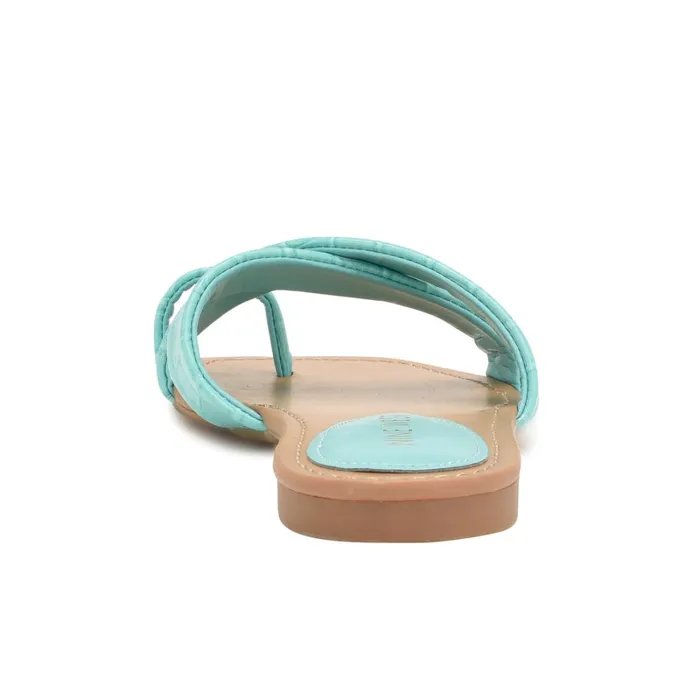Dotty Flat Slide Sandals Aqua Blue Embossed Croco Women Nine West Low Heel Dotty Flat Slide Sandals Aqua Blue Embossed Croco Women Nine West Low Heel
