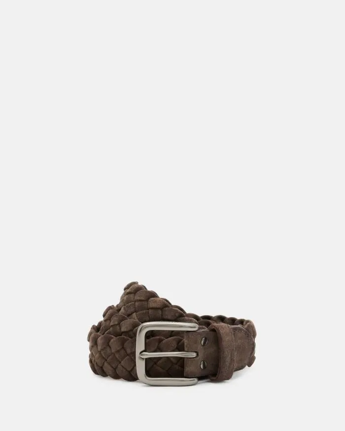 Dustin Woven Suede Belt Brown Men AllSaints Accessories