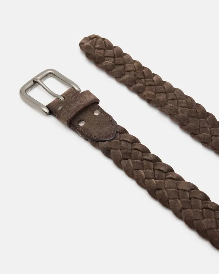 Dustin Woven Suede Belt Brown Men AllSaints Accessories
