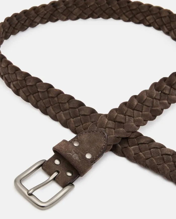 Dustin Woven Suede Belt Brown Men AllSaints Accessories