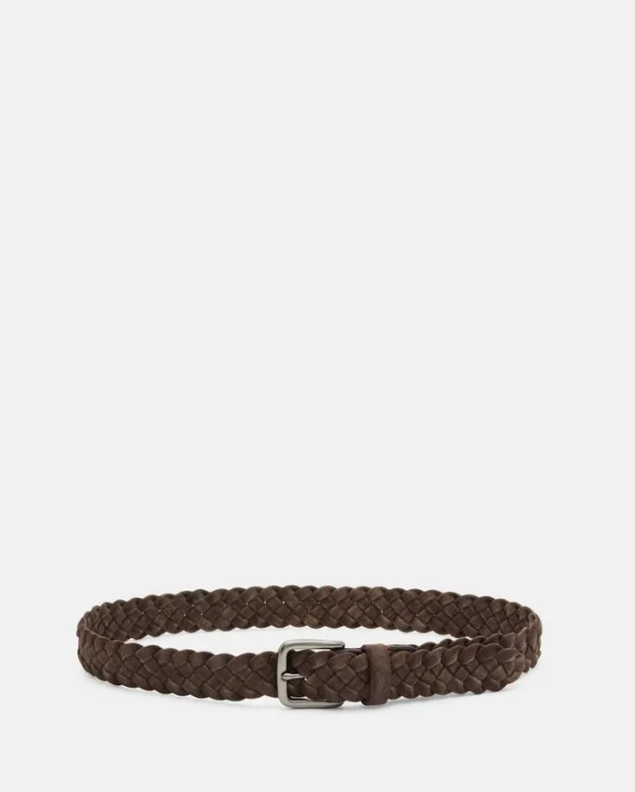 Dustin Woven Suede Belt Brown Men AllSaints Accessories