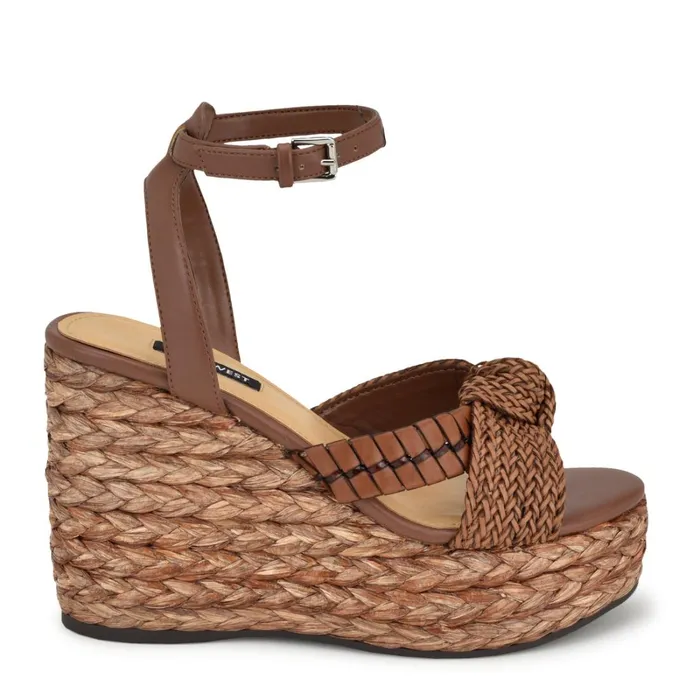 Eaden Woven Wedge Sandals Brown Women Nine West Wedges