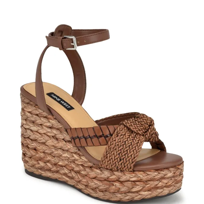 Eaden Woven Wedge Sandals Brown Women Nine West Wedges Eaden Woven Wedge Sandals Brown Women Nine West Wedges