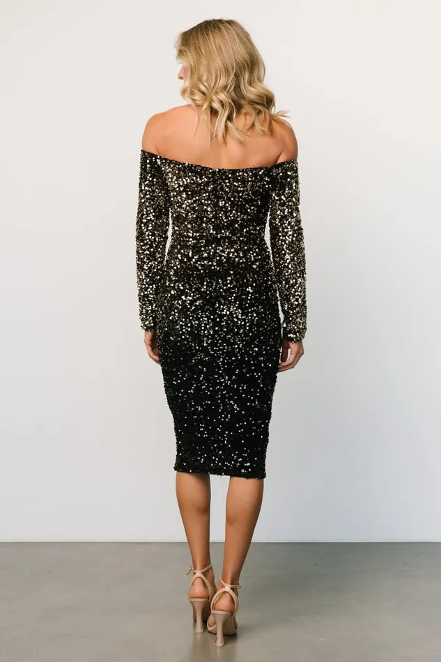 Eclipse Sequin Midi Dress Black Gold Women Baltic Born Embellished Sequin Eclipse Sequin Midi Dress Black Gold Women Baltic Born Embellished Sequin