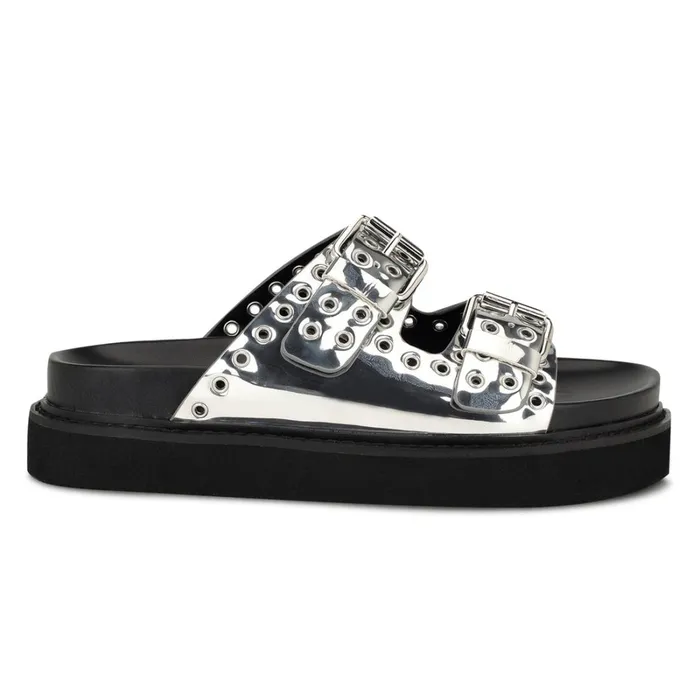 Eleny Buckle Slide Sandals Silver Women Nine West Low Heel