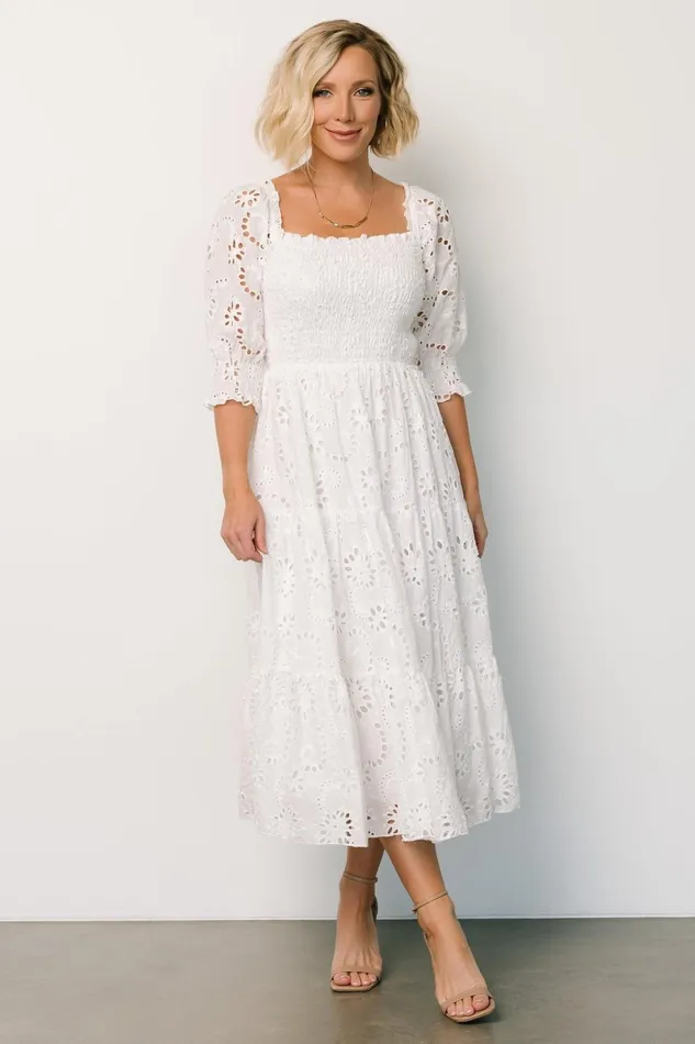 Ella Eyelet Midi Dress White Women Baltic Born Bump Friendly