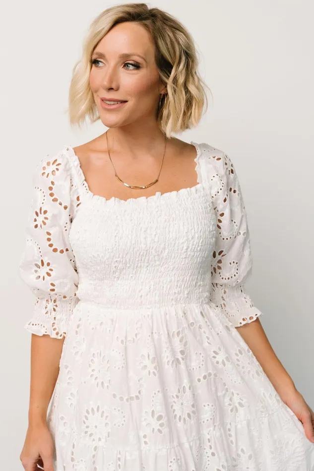 Ella Eyelet Midi Dress White Women Baltic Born Bump Friendly Ella Eyelet Midi Dress White Women Baltic Born Bump Friendly