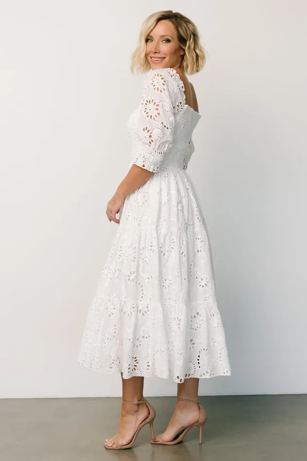 Ella Eyelet Midi Dress White Women Baltic Born Bump Friendly Ella Eyelet Midi Dress White Women Baltic Born Bump Friendly