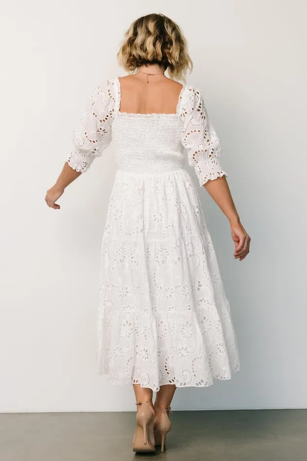 Ella Eyelet Midi Dress White Women Baltic Born Bump Friendly Ella Eyelet Midi Dress White Women Baltic Born Bump Friendly