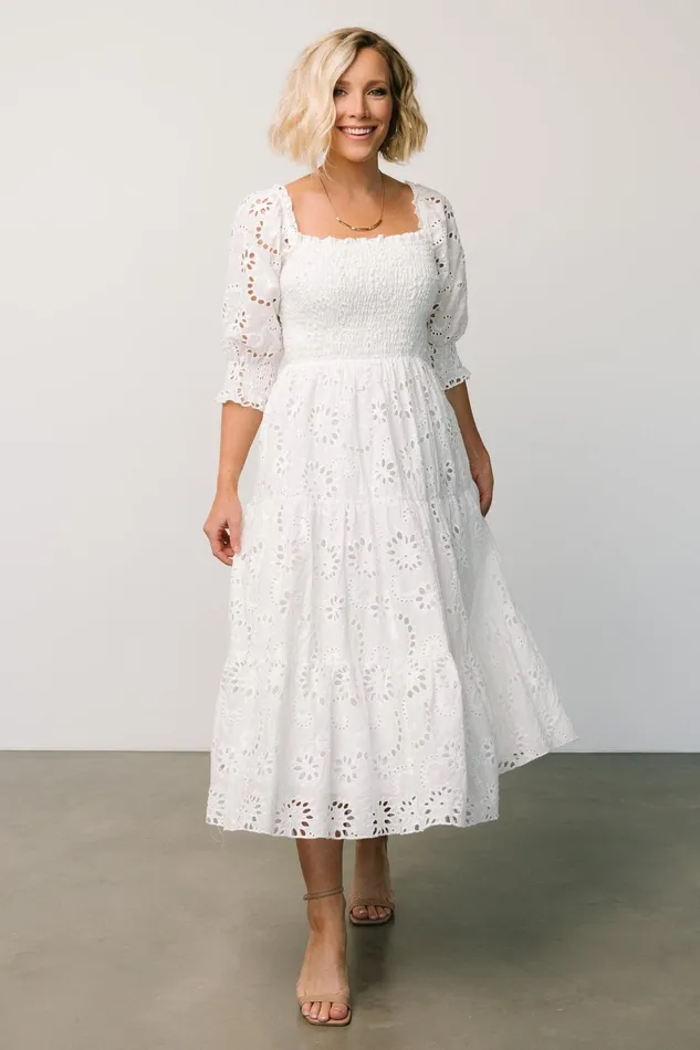 Ella Eyelet Midi Dress White Women Baltic Born Bump Friendly Ella Eyelet Midi Dress White Women Baltic Born Bump Friendly