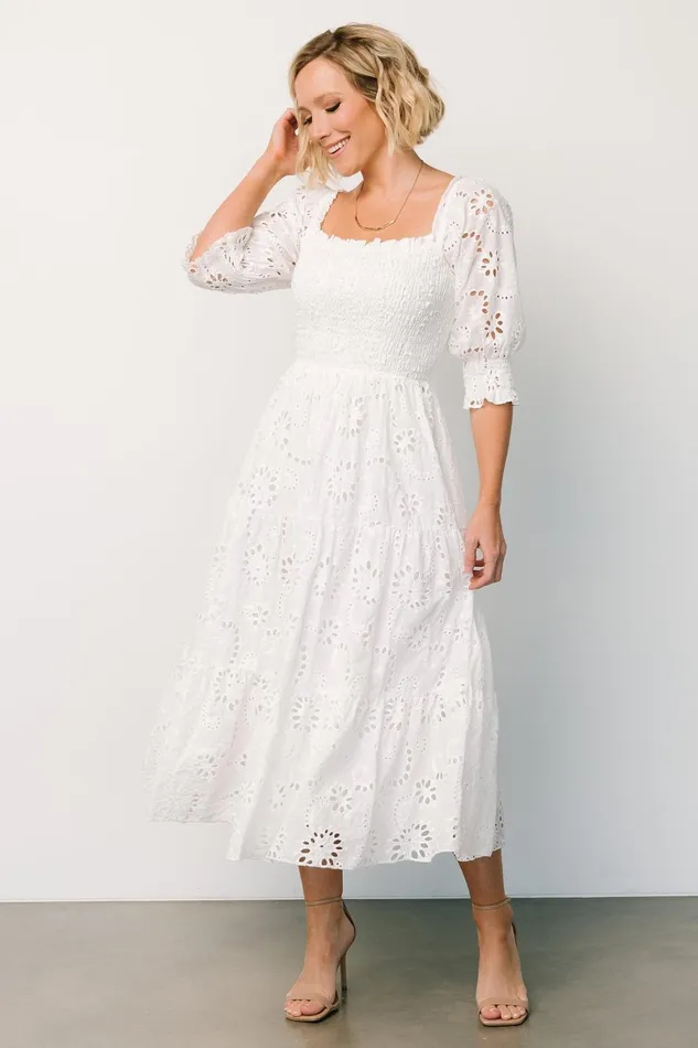 Ella Eyelet Midi Dress White Women Baltic Born Bump Friendly Ella Eyelet Midi Dress White Women Baltic Born Bump Friendly