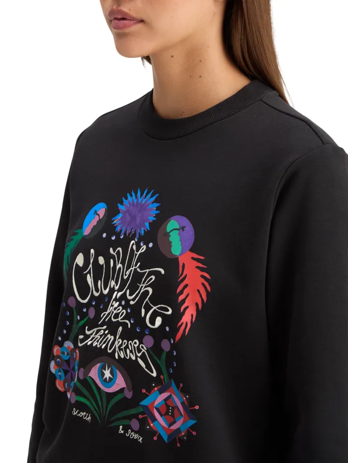 EMBROIDERED REGULAR FIT SWEATSHIRT Evening Black Women Scotch and Soda Sweatshirts and Hoodies EMBROIDERED REGULAR FIT SWEATSHIRT Evening Black Women Scotch and Soda Sweatshirts and Hoodies