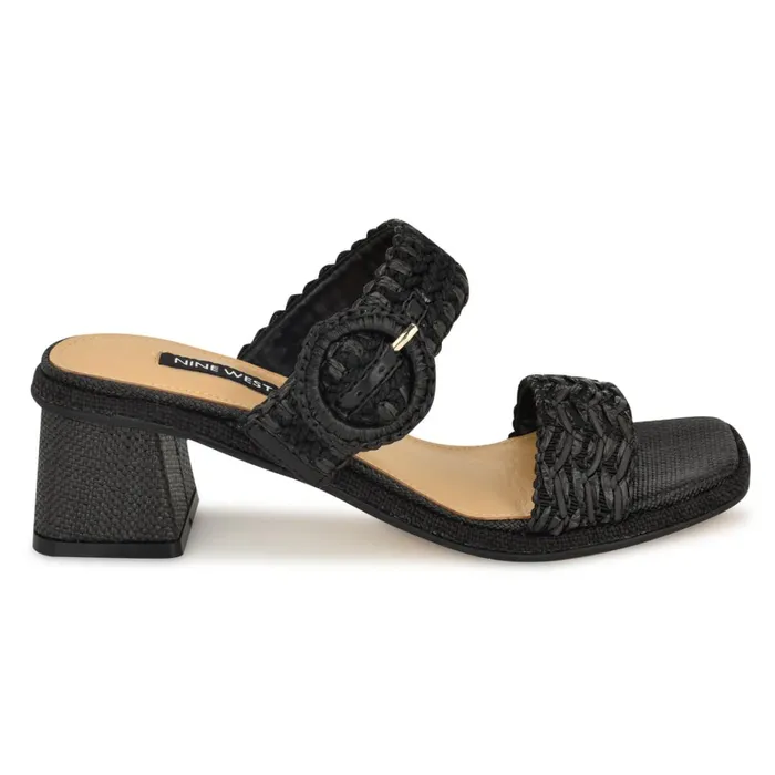 Emerey Woven Slide Sandals Black Women Nine West Heeled