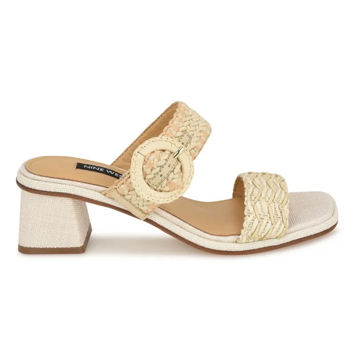 Emerey Woven Slide Sandals Natural Women Nine West Heeled