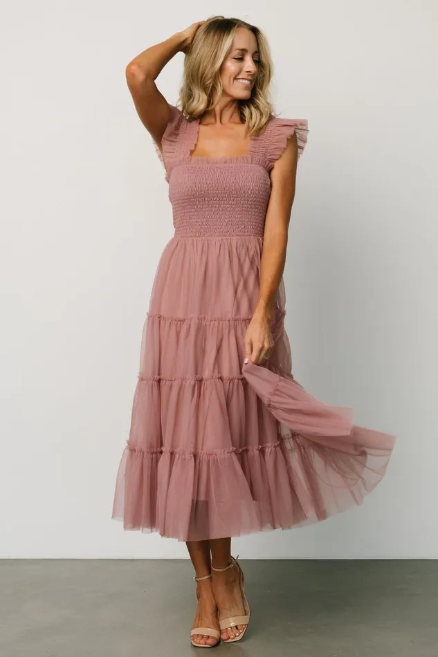 Emma Smocked Tulle Dress Dusty Rose Women Baltic Born Bump Friendly Emma Smocked Tulle Dress Dusty Rose Women Baltic Born Bump Friendly