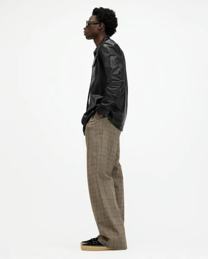 Ethan Lightweight Leather Shirt Black Men AllSaints Shirts