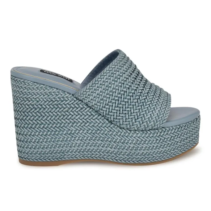 Everie Espadrille Wedge Sandals Blue Women Nine West High Heels