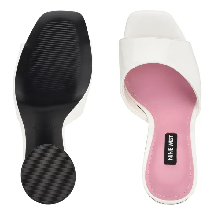 Excit Heeled Slide Sandals White Patent Women Nine West Dress Excit Heeled Slide Sandals White Patent Women Nine West Dress