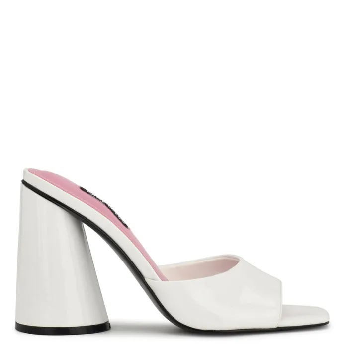Excit Heeled Slide Sandals White Patent Women Nine West Mid Heels