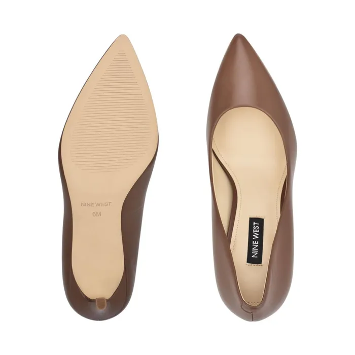Ezra Pointy Toe Pumps Brown Leather Women Nine West Pumps Ezra Pointy Toe Pumps Brown Leather Women Nine West Pumps
