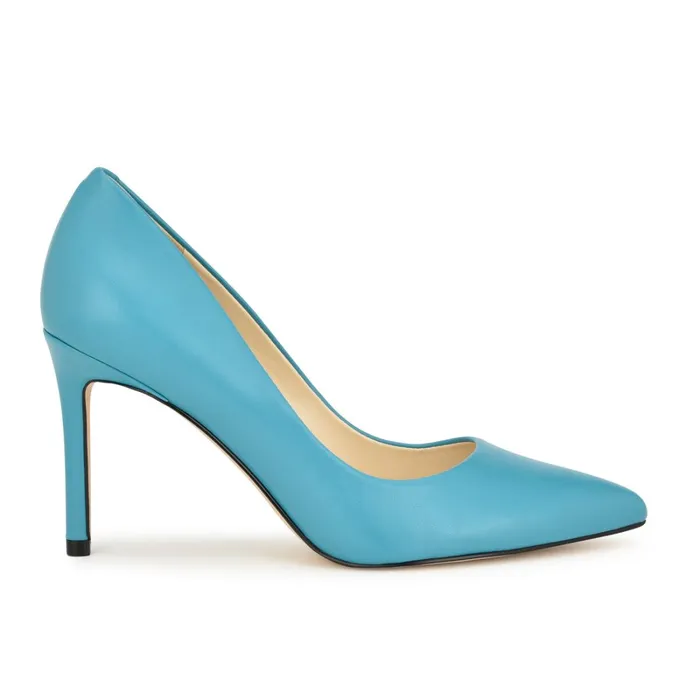 Ezra Pointy Toe Pumps Teal Blue Leather Women Nine West Pumps