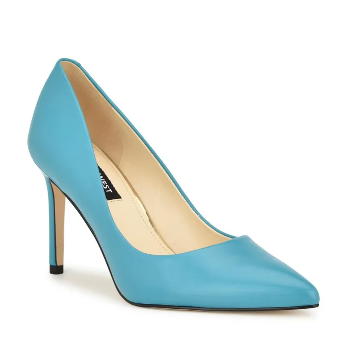 Ezra Pointy Toe Pumps Teal Blue Leather Women Nine West Pumps Ezra Pointy Toe Pumps Teal Blue Leather Women Nine West Pumps