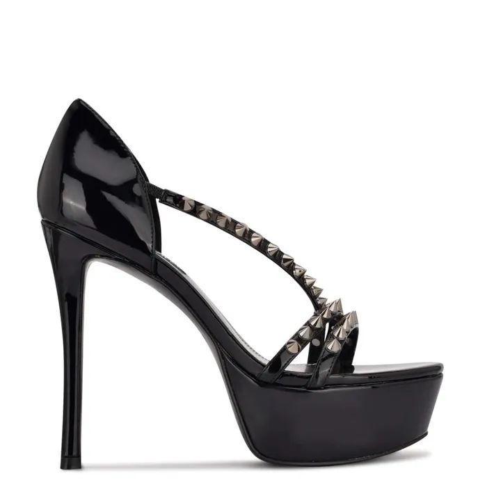 Fabla Platform Sandals Black Patent Women Nine West High Heels