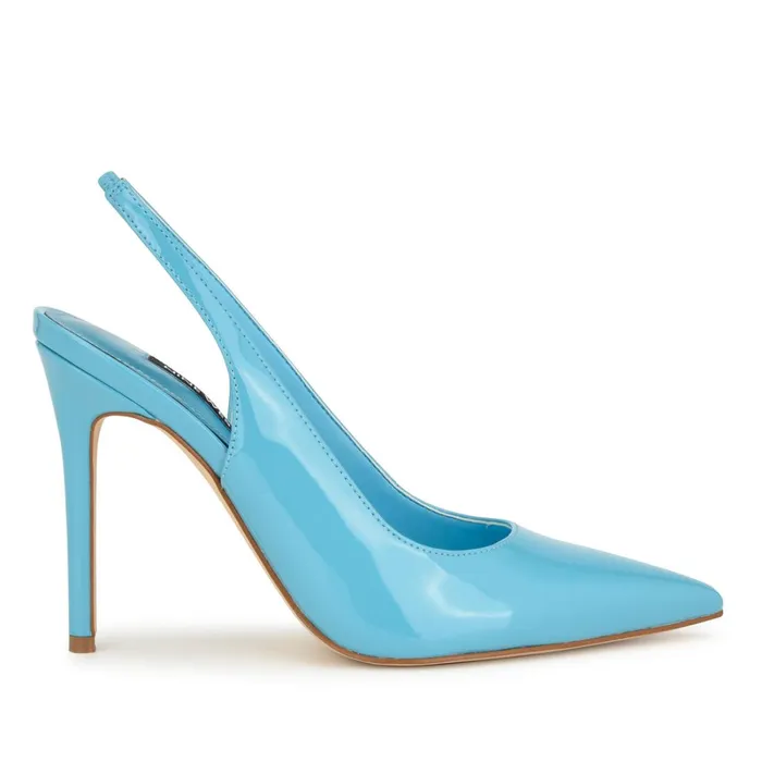 Feather Pointy Toe Slingback Pumps Light Blue Patent Women Nine West Slingbacks