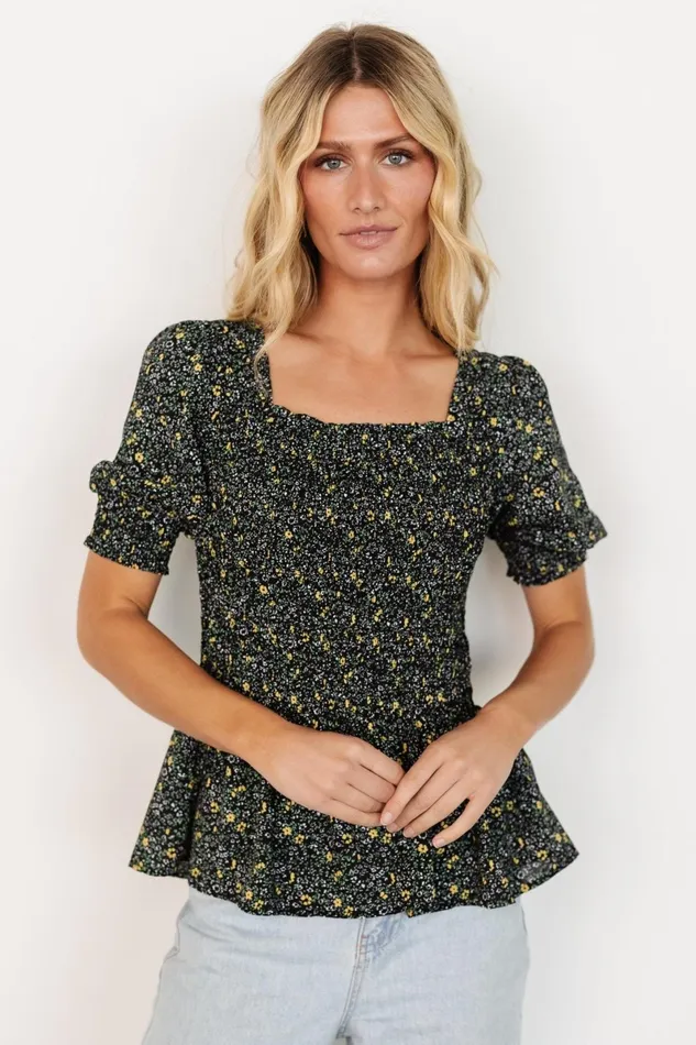 Felice Smocked Top Black Print Women Baltic Born Blouses Shirts