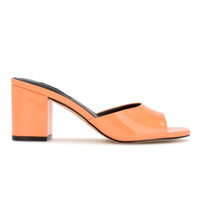 Ferris Block Heel Sandals Orange Patent Women Nine West Low Heel