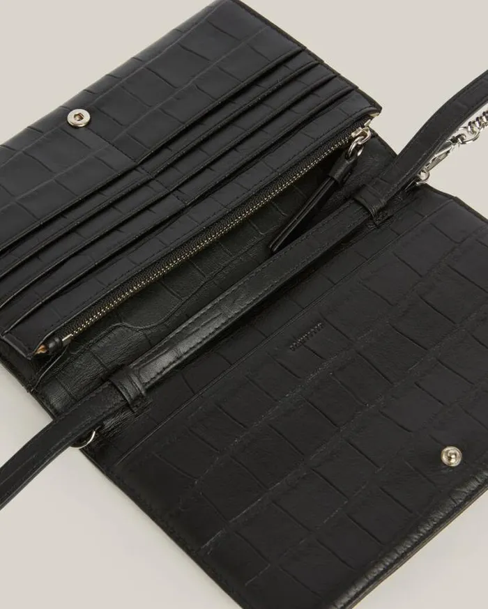 Fetch Leather Chain Crossbody Wallet Black Croc Women AllSaints Handbags and Wallets Fetch Leather Chain Crossbody Wallet Black Croc Women AllSaints Handbags and Wallets
