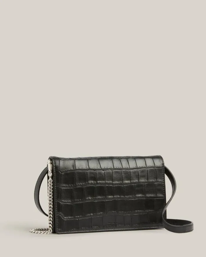 Fetch Leather Chain Crossbody Wallet Black Croc Women AllSaints Handbags and Wallets Fetch Leather Chain Crossbody Wallet Black Croc Women AllSaints Handbags and Wallets