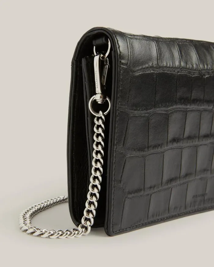 Fetch Leather Chain Crossbody Wallet Black Croc Women AllSaints Handbags and Wallets Fetch Leather Chain Crossbody Wallet Black Croc Women AllSaints Handbags and Wallets