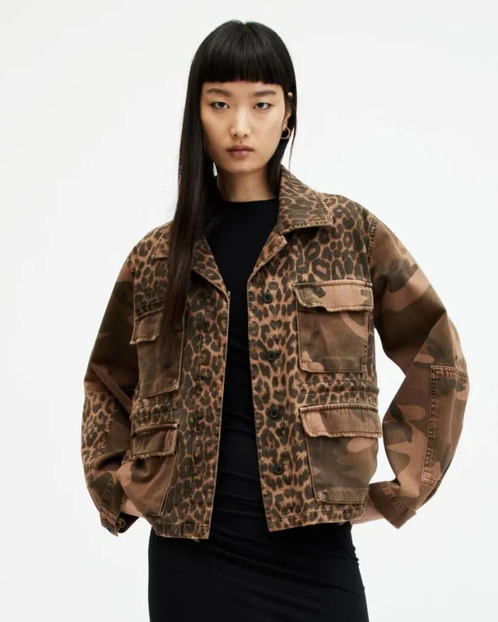 Finch Leopard Camouflage Print Jacket Animal Brown Women AllSaints Jackets and Coats