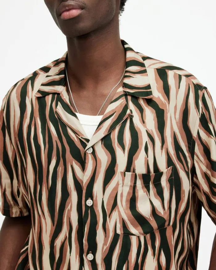 Fired Abstract Print Relaxed Fit Shirt Camel Brown Men AllSaints Shirts
